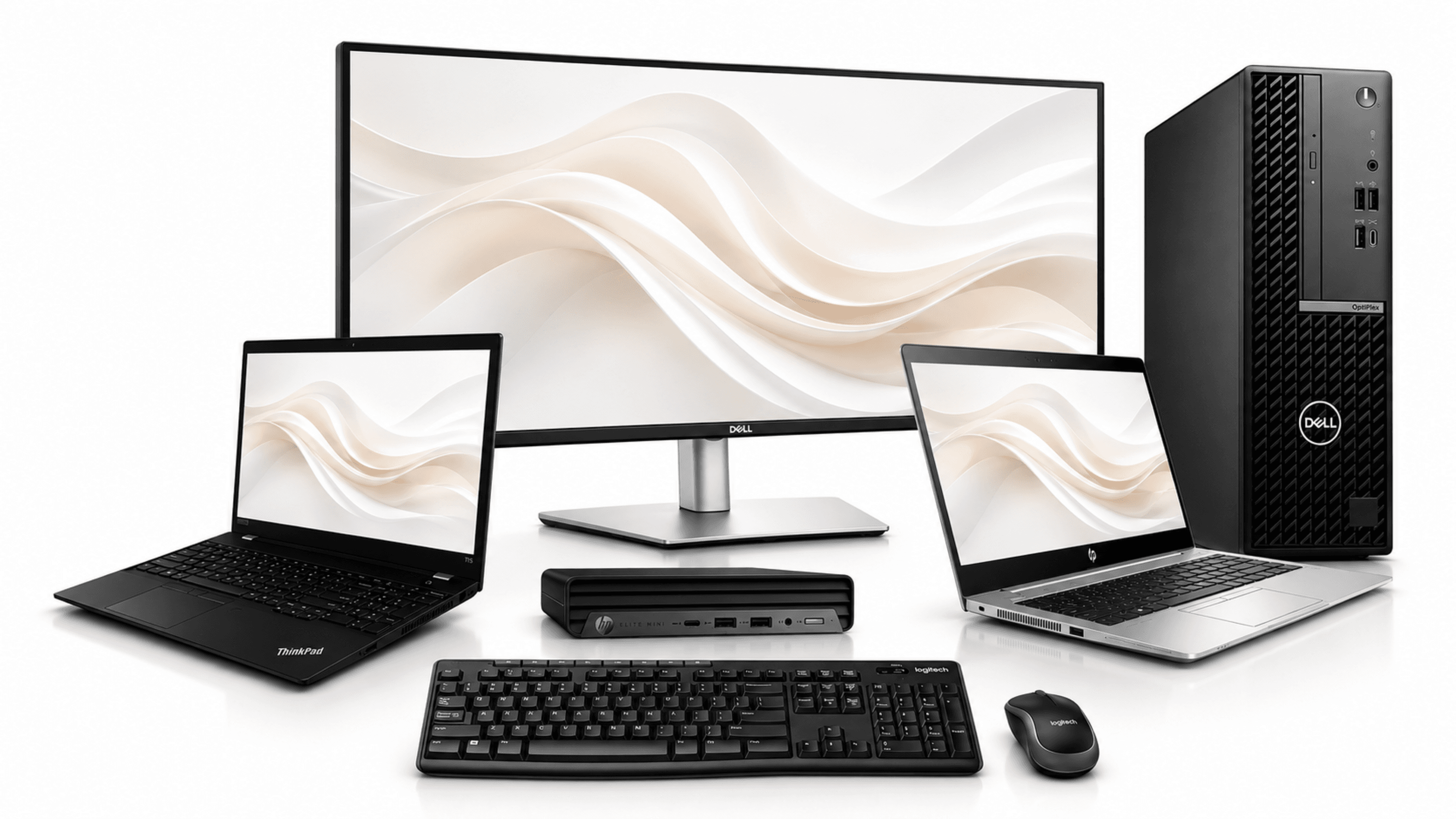 TechHub desktop, laptop, monitor, keyboard, and mouse product lineup