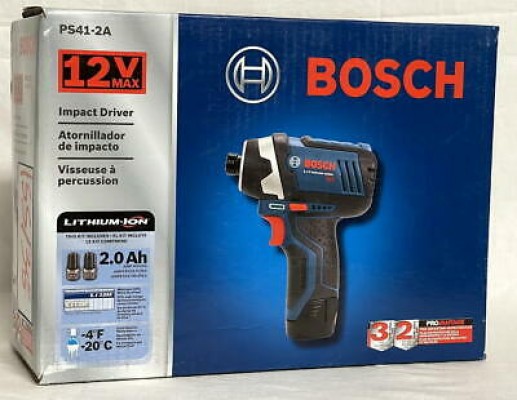 Bosch PS41- Drill 2A 12-Volt Max Lithium-Ion 1/4-Inch Hex Impact Driver Kit with 2 Batteries, and Case. (NO CHARGER)